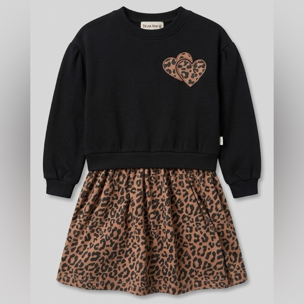 BearPaw Black Top with Brown Leopard Skirt Kids Dress